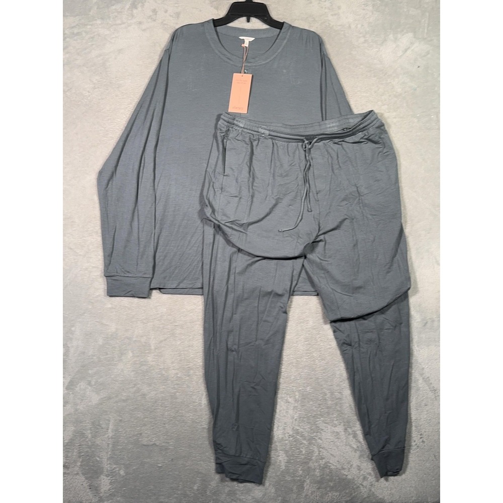 Eberjey Pajama Set Mens XL Stone Blue Henry Long 2 Piece Modal Jersey Lounge